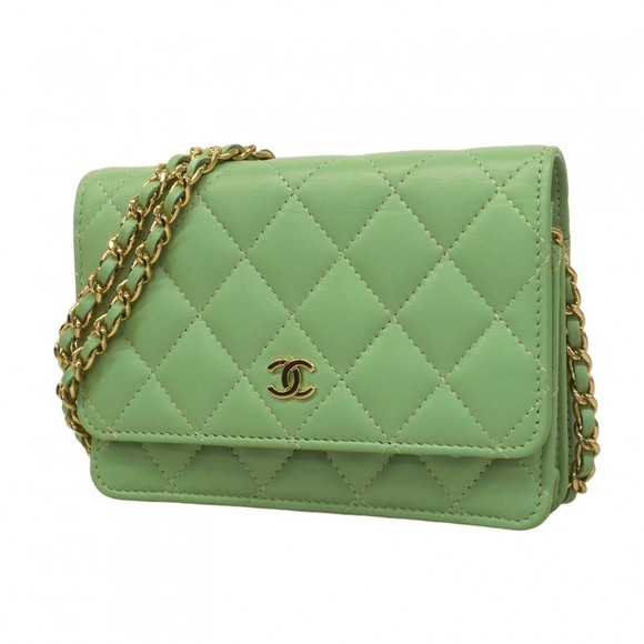 Chanel shoulder wallet Matelasse chain lambskin green - Picture 1 of 6